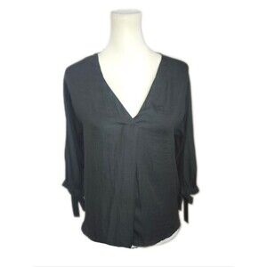 White House Black Market Black V-neck, Tie Sleeves, XS